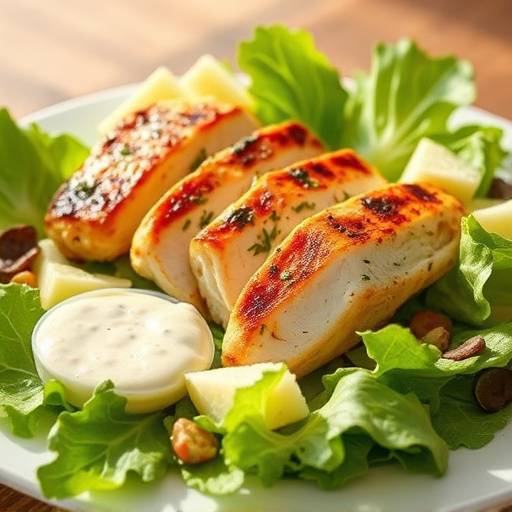 Ensalada César con pollo a la parrilla, lechuga romana y aderezo césar