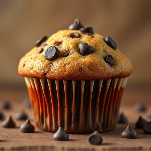 Muffin de chocolate con chispas de chocolate y un copete alto