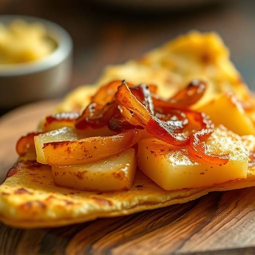 Pincho de tortilla española con patatas y cebolla caramelizada