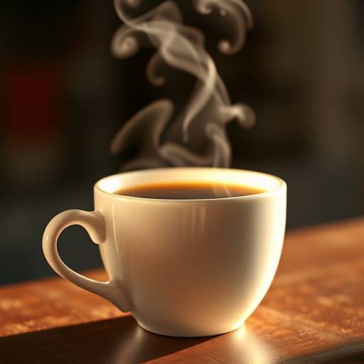 Taza de café recién hecho, humeante y tentador